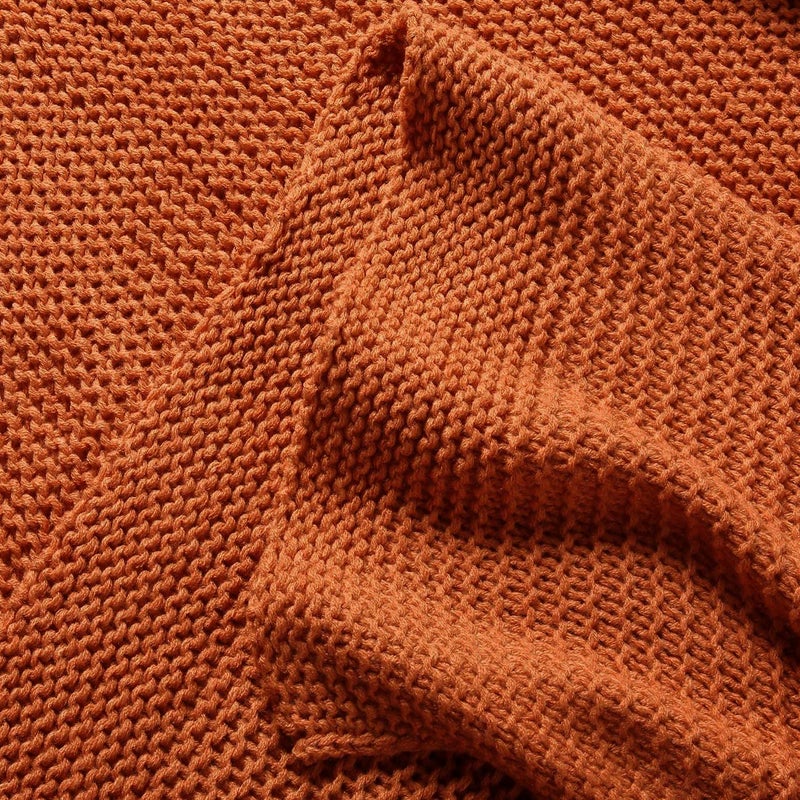 TREELY Knitted Throw Blanket Rust Orange Knit Throw Blanket for Couch Sofa Beach Chair, 50" x 60" - Image 4